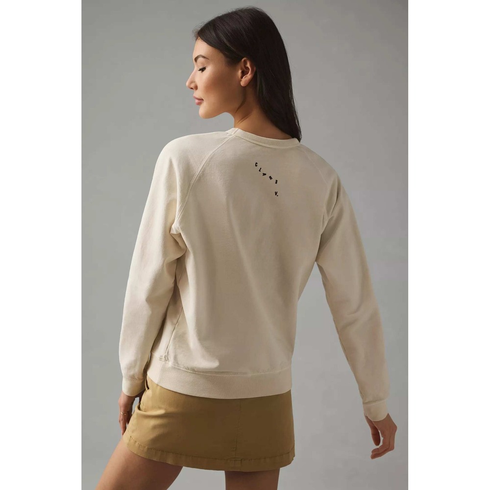 Clare V. Cotton Oui Palm Tree Graphic Crew Neck Sweatshirt Cream Women's Size S - Picture 2 of 11